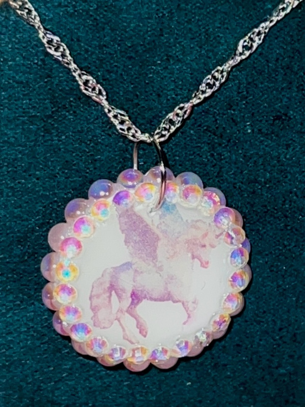 Iridescent Pink Pegasus Pendant Necklace - 925 Silver Women Jewelry